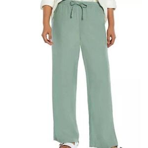 GAP Pants Women's Medium Green Pull On Wide Leg Drawstring Linen Blend